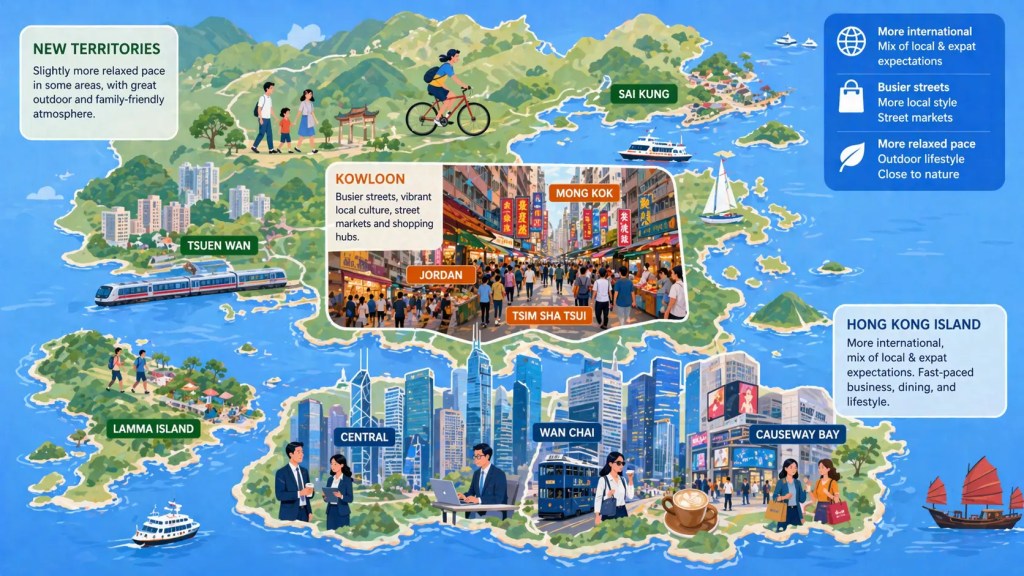 Aerial view of Hong Kong showing Hong Kong Island, Kowloon and the New Territories