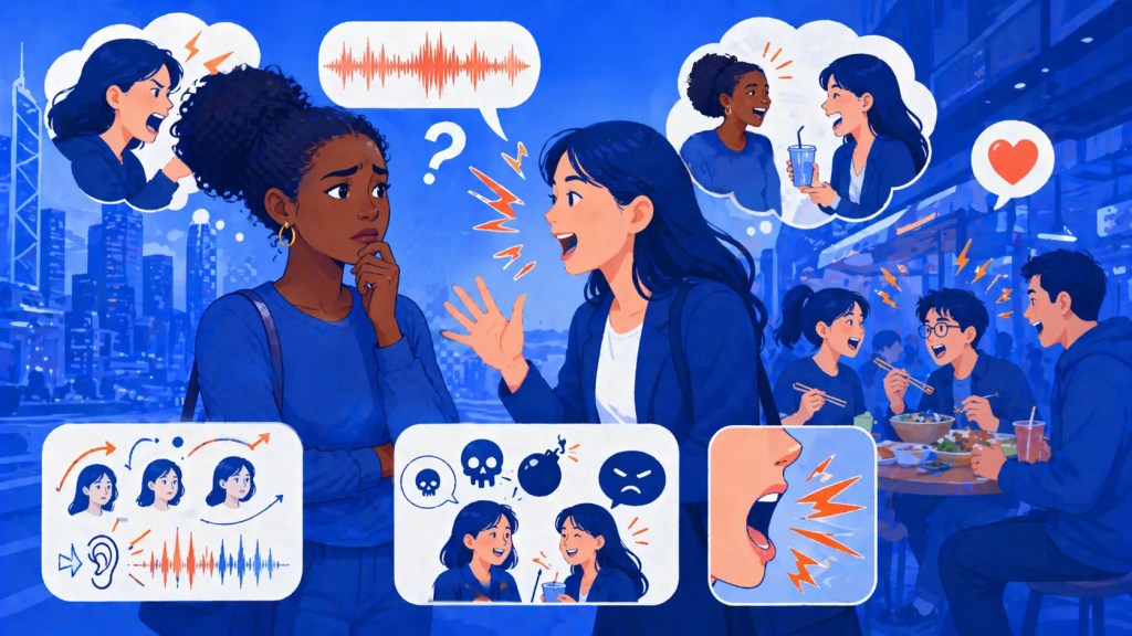 Illustration of a Cantonese conversation that sounds angry to non‑speakers but is actually friendly