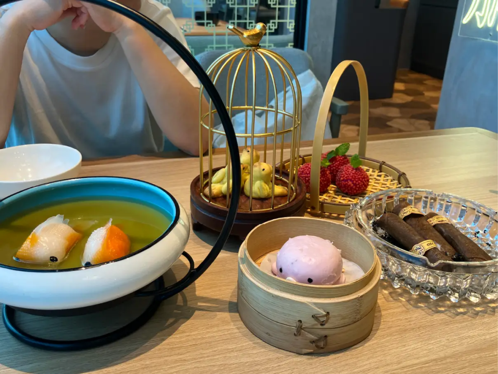 Modern-style dim sum platter in contemporary Hong Kong Tea House